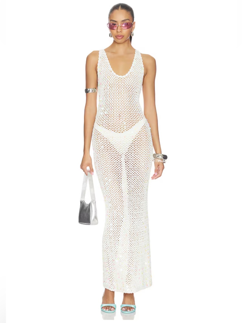 Superdown White Crochet Maxi Swim Coverup